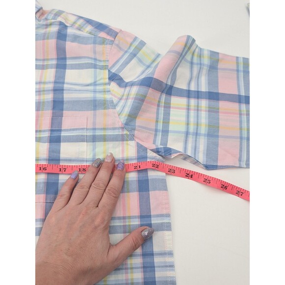 Gymboree Cotton Pastel Pink Blue Button Up Long Sleeve Plaid Shirt Size Medium - Picture 7 of 9